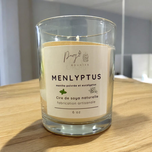 Bougie Menlypsus (menthe poivrée et eucalyptus) 6 oZ